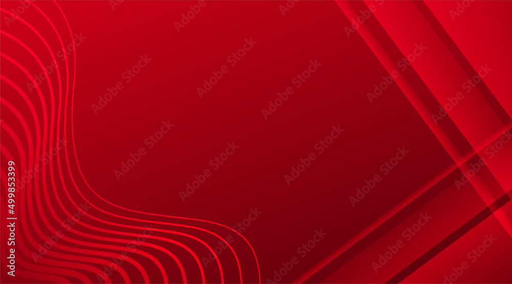 Abstract red background, waves and flat shapes