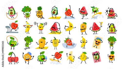 Cute cartoon set fruits characters vector.