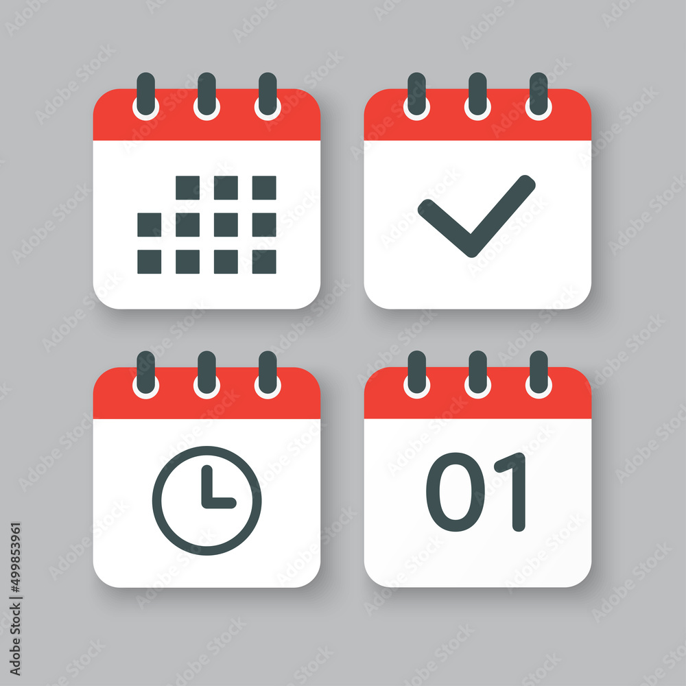 Icons calendar number 1, agenda app, timer, done Icons calendar number 1, agenda app, timer, done