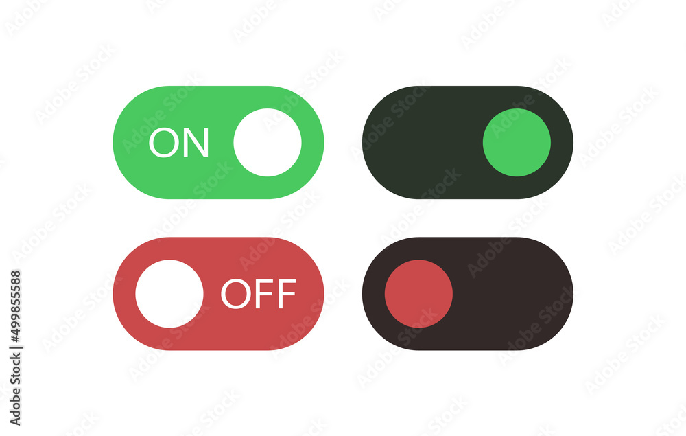 switch toggle button. on off icons, yes or no with switch slider in modern toggle, green and red switchers for user interface, apps and website