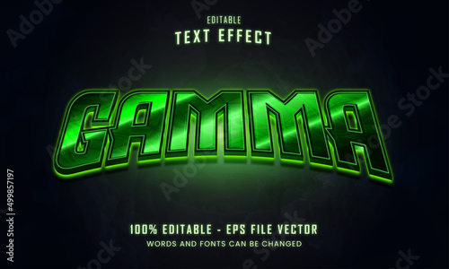 Green gamma bold gaming style editable text effect Premium Vector