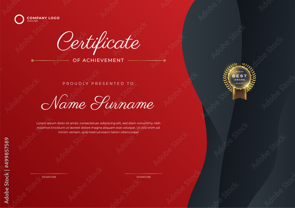 Modern red certificate template and border, for award, diploma, and ...