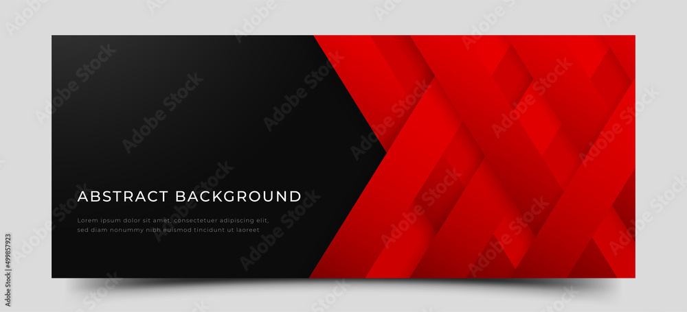 Modern elegant horizontal banner with space for text. Black background with red shape illustration. Editable flat vector design.