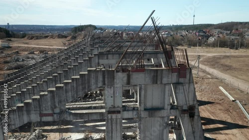 AERIAL: Metal Bars on Top of Lithuania National Stadium Structure in Vilnius photo