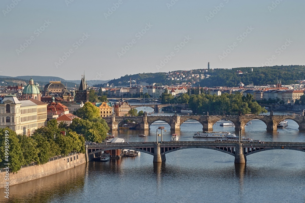 Prague, River Vltava, Boats and Bridges