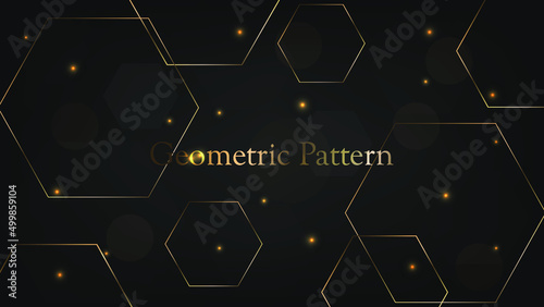 abstract dark background with gold hexagons and golden dots. luxury banner. vector illustration