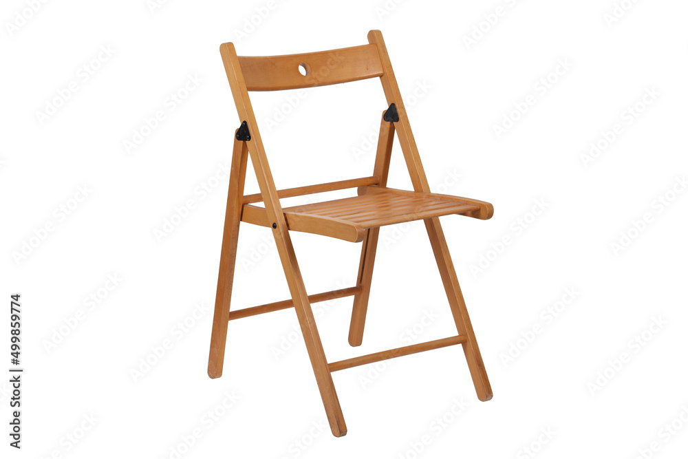 Folding wood chair on white with clipping path