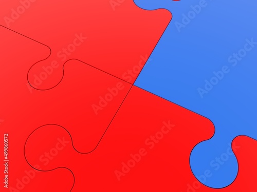 Fototapeta Naklejka Na Ścianę i Meble -  Pieces of red and blue puzzle close up