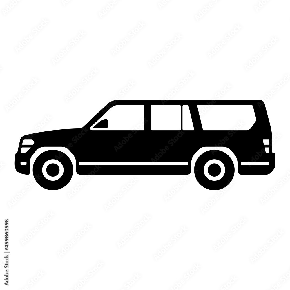 SUV icon. Off-road station wagon. Black silhouette. Side view. Vector simple flat graphic illustration. Isolated object on a white background. Isolate.