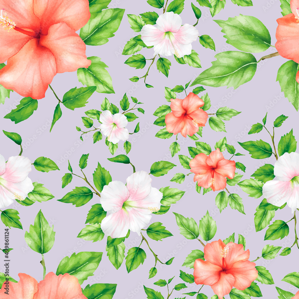 Botanical floral and green leaves seamless pattern design