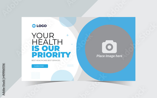 Medical healthcare youtube thumbnail and editable template design layout. Web banner dental hospital and clinic cover photo promotion