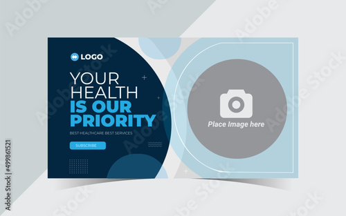 Medical healthcare youtube thumbnail and editable template design layout. Web banner dental hospital and clinic cover photo promotion