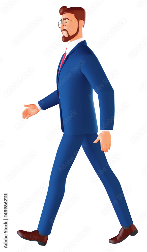 3d character Full-length profile of a young bearded man walking isolated on white background. 3d character Full-length profile of a young bearded man walking isolated on white background.