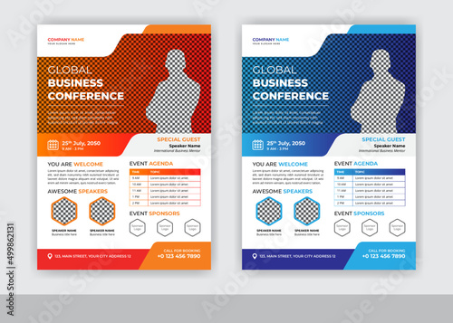 Abstract Global Business Conference And Summit Flyer Template Design