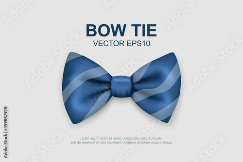 Vector 3d Realistic Striped Blue Bow Tie Icon Closeup Isolated on White Background. Silk Glossy Bowtie, Tie Gentleman. Mockup, Design Template. Bow tie for Man. Mens Fashion, Fathers Day Holiday