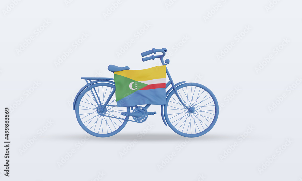 Fototapeta premium 3d bycycle day Comoros flag rendering front view