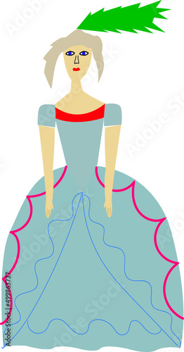 Lady in a fluffy dress with a feather at the ball