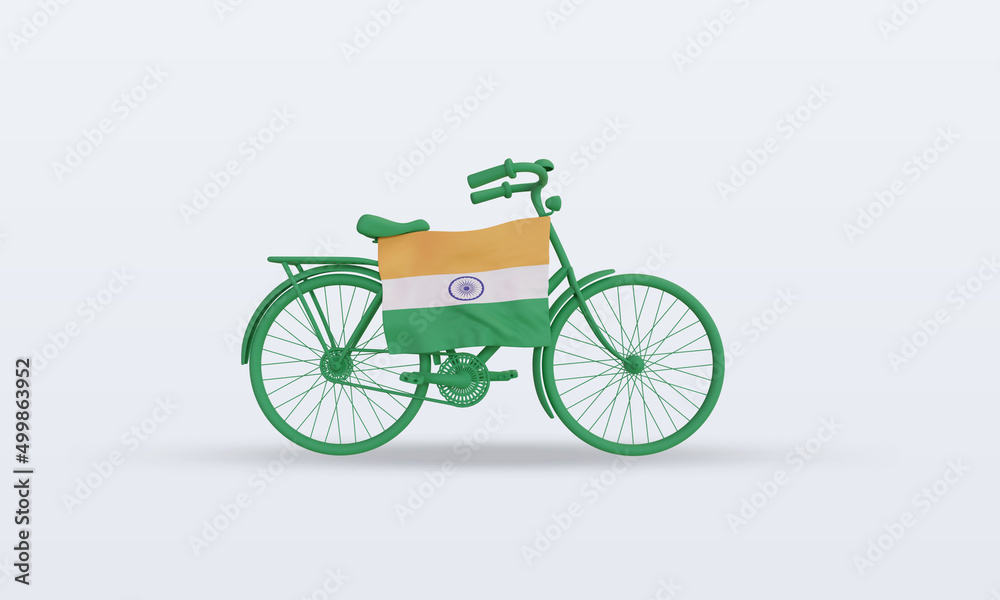 3d bycycle day India flag rendering front view 3d bycycle day India flag rendering front view