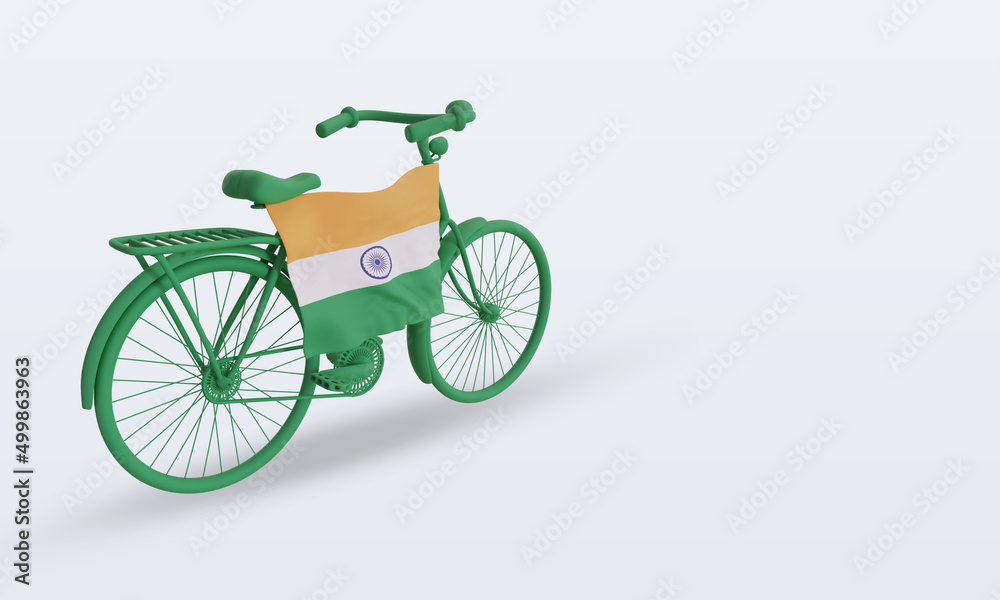 3d bycycle day India flag rendering left view 3d bycycle day India flag rendering left view