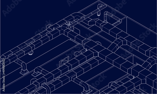 BIM illustration of air ducts design vector blueprint