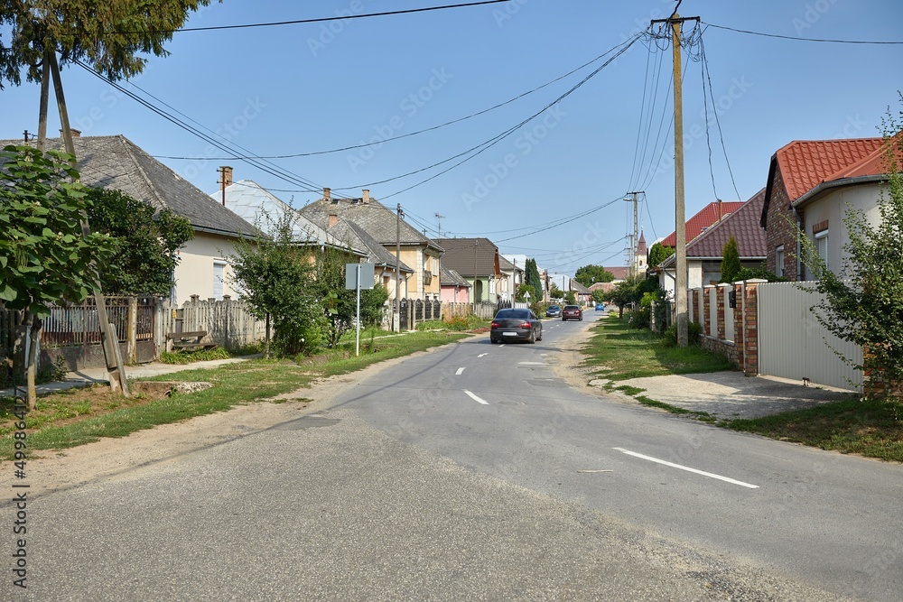 Village street view in summer
