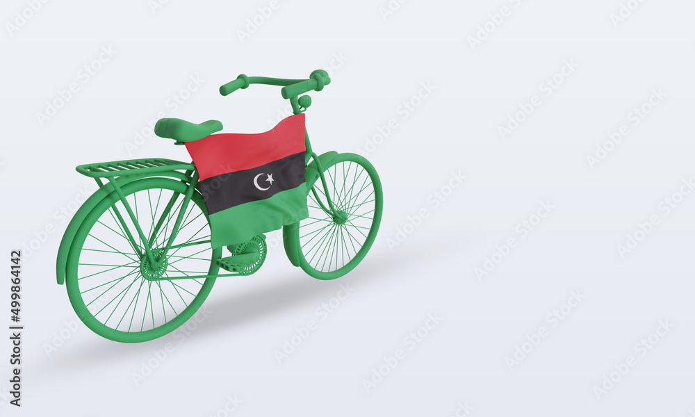3d bycycle day Libya flag rendering left view
