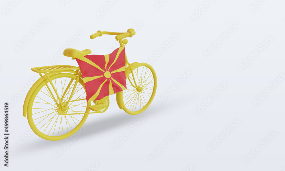 3d bycycle day North Macedonia flag rendering left view