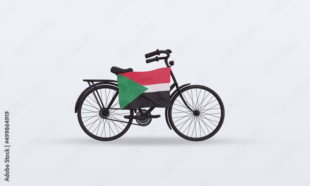 3d bycycle day Sudan flag rendering front view