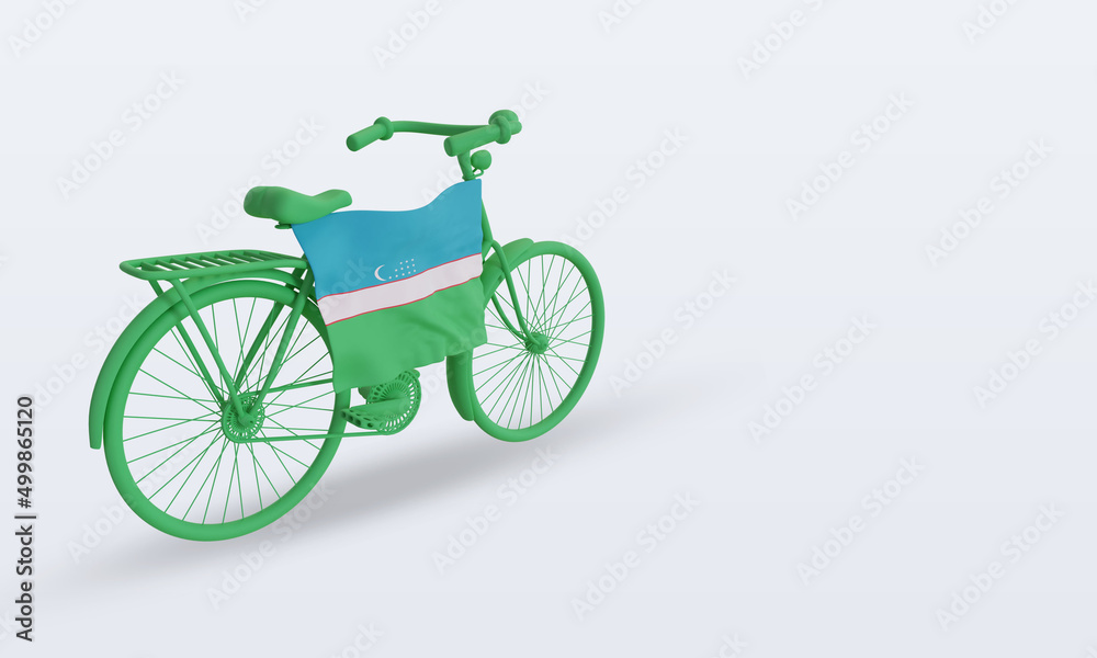 3d bycycle day Uzbekistan flag rendering left view 3d bycycle day Uzbekistan flag rendering left view