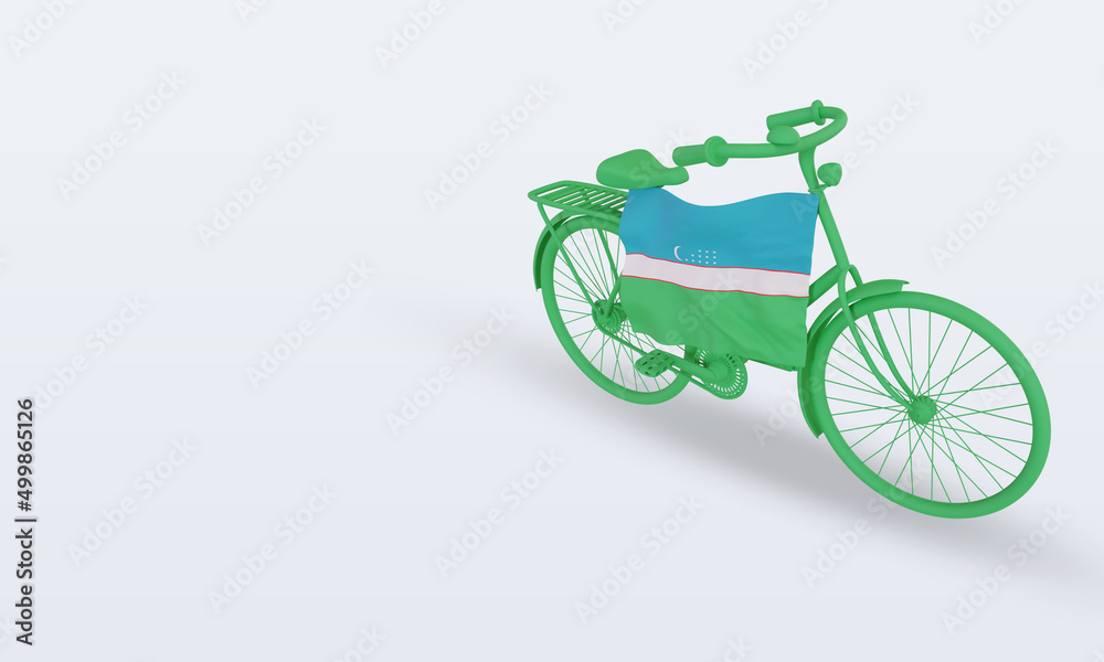 3d bycycle day Uzbekistan flag rendering right view