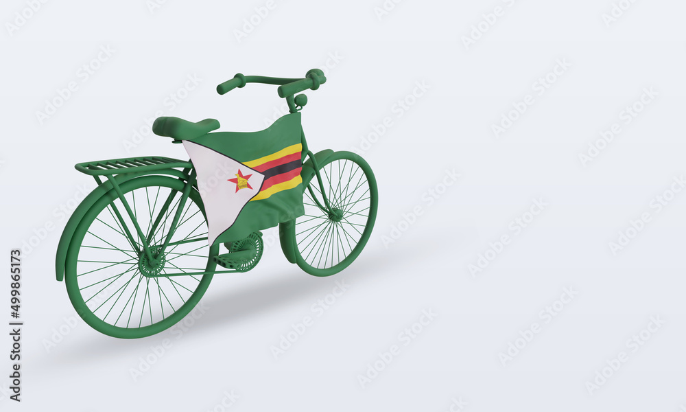 3d bycycle day Zimbabwe flag rendering left view