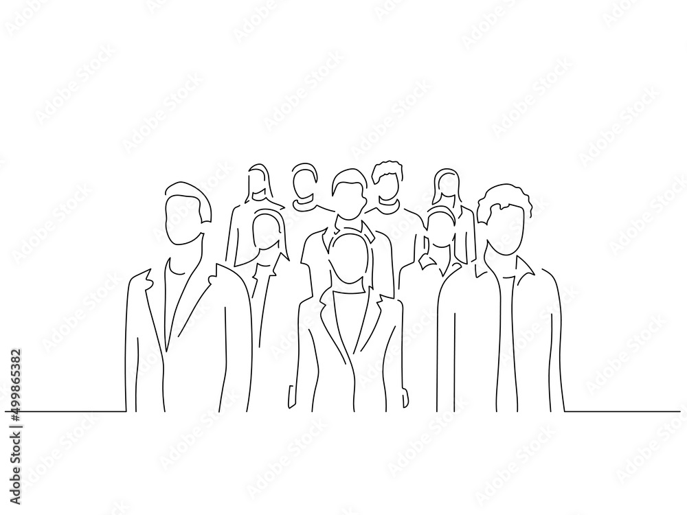Happy teamwork in line art drawing style. Composition of a group of casual people. Black linear sketch isolated on white background. Vector illustration design. Happy teamwork in line art drawing style. Composition of a group of casual people. Black linear sketch isolated on white background. Vector illustration design.
