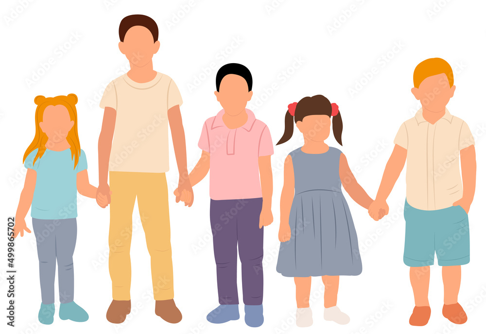 Fototapeta premium kids holding hands flat design, isolated, vector