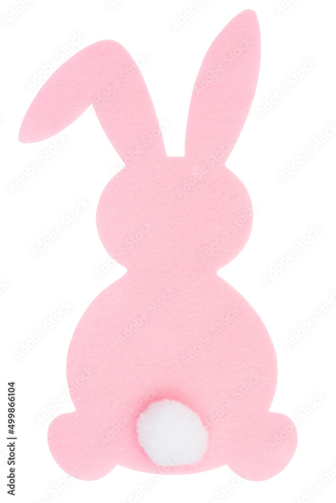 Obraz premium Pink felt Easter Bunny from the back isolated on white