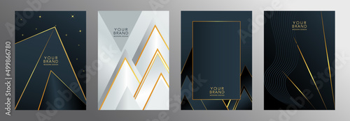 Modern premium cover frame design set. Luxury abstract creative black and gold line pattern. Geometric background formal vector for brochure template, magazine layout, notebook cover, business poster