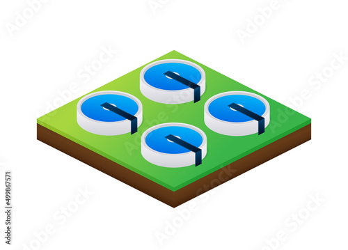Wastewater treatment. Industrial area of desalination plant. Vector stock illustration.