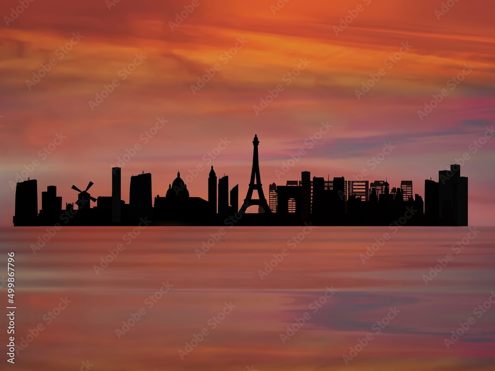 sunset  city Paris view from window shadow urban   sunset at sea gold reflection in water wave  nature landscape summer background
