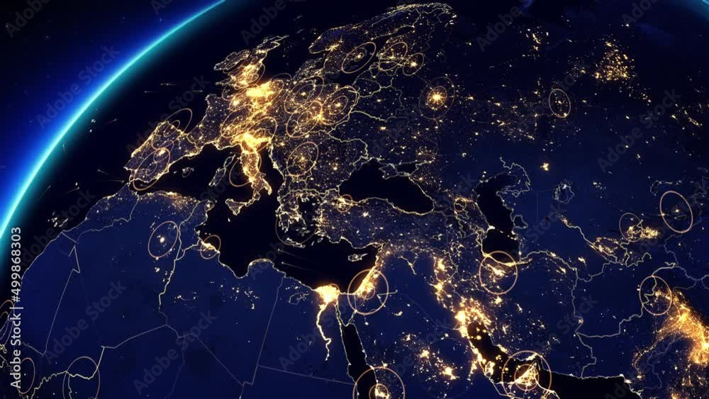 Global Network Connections and Communication Technology Global World Network. Digital Data Network Worldwide Connections over Europe 