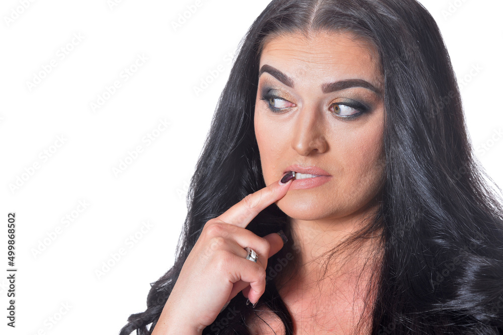 Portrait of beautiful woman in black dress isolated on white background Portrait of beautiful woman in black dress isolated on white background