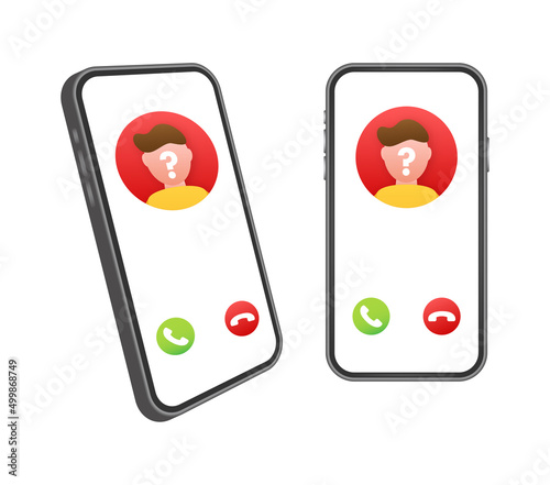 Unknown person call on smartphone screen. Incoming call. Vector stock illustration.