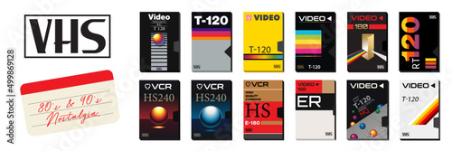 Obraz na płótnie Collection Pack of Vintage VHS Covers for Blank Tapes. Retro technology from 80's and 90's. Templates and layouts for old school graphic projects w salonie