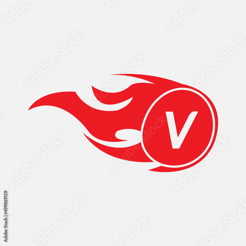 Modern letter V design template. Burning flame design vector illustration.