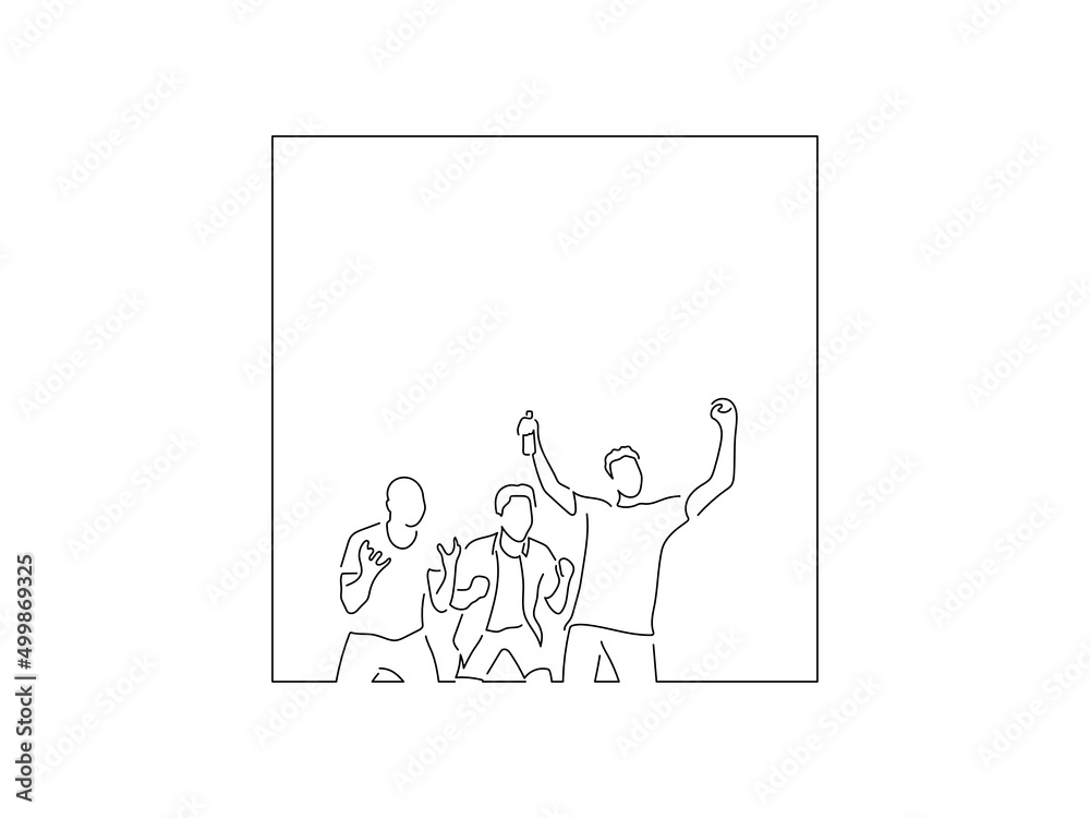Happy teammates in line art drawing style. Sport celebration of a group of young people. Black linear sketch isolated on white background. Vector illustration design. Happy teammates in line art drawing style. Sport celebration of a group of young people. Black linear sketch isolated on white background. Vector illustration design.