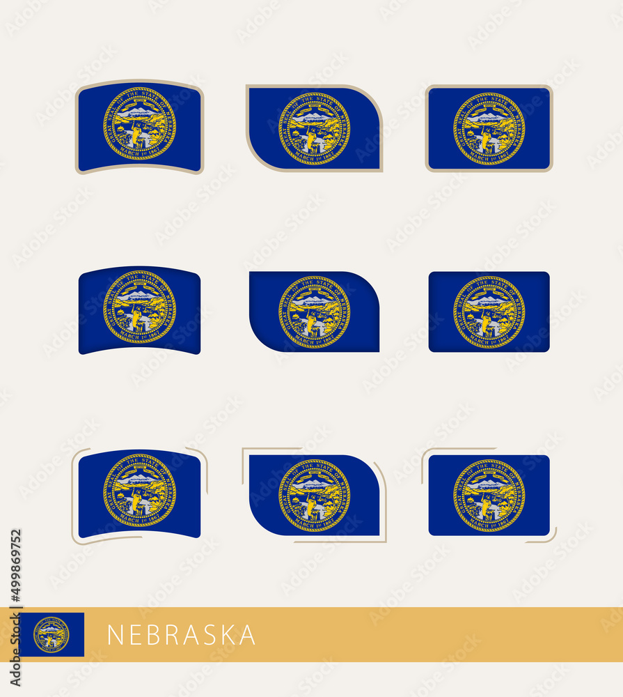 Vector flags of Nebraska, collection of Nebraska flags.