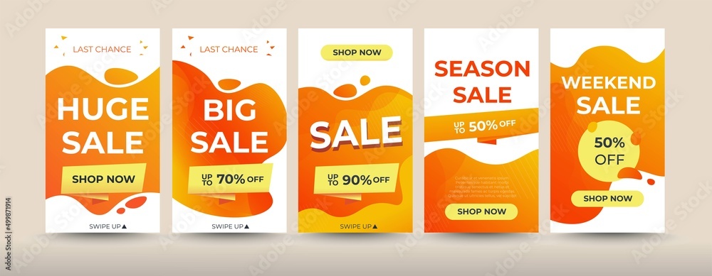 Naklejka premium Web orange sale banner modern fluid for social media stories sale, web page, mobile phone. template design special offer set 