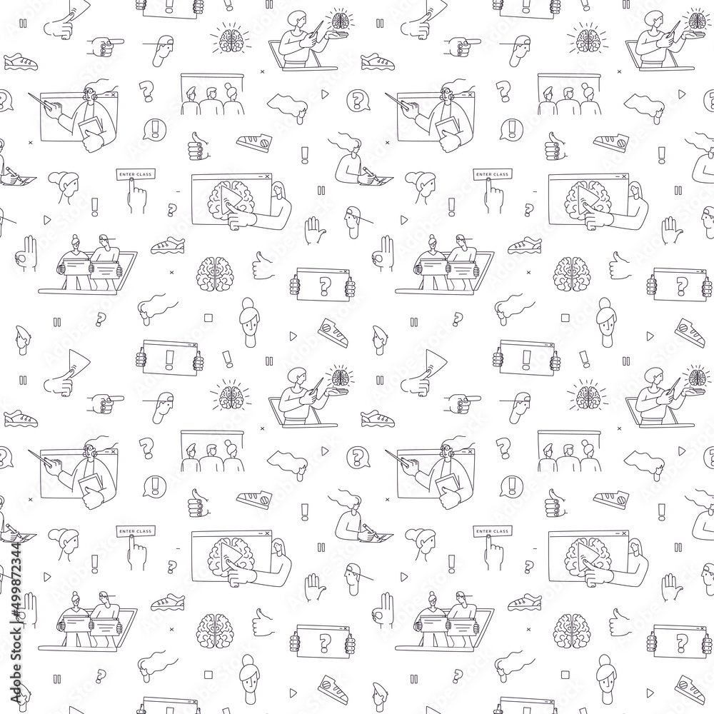 Fototapeta premium Virtual class. Online School Education Program. Video lesson. Seamless pattern