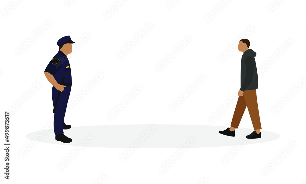 Male character walking towards the policeman on a white background Male character walking towards the policeman on a white background