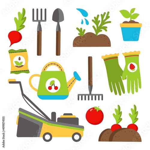 Garden Tools Equipment Gardening Agriculture Vector illustration isolated on white background