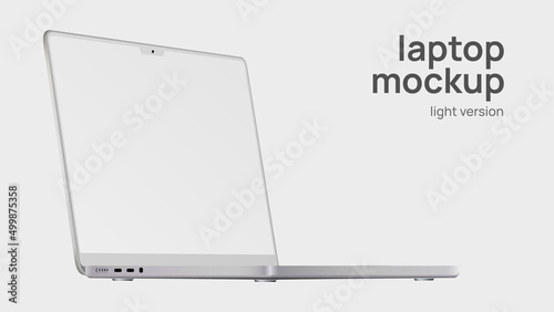 White Laptop. Diagonal View. Mockup with Editable Screen. Light Version. Vector illustration