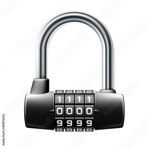 Combination lock, school locker room code padlock icon, keyless cylindrical lock, vector photo